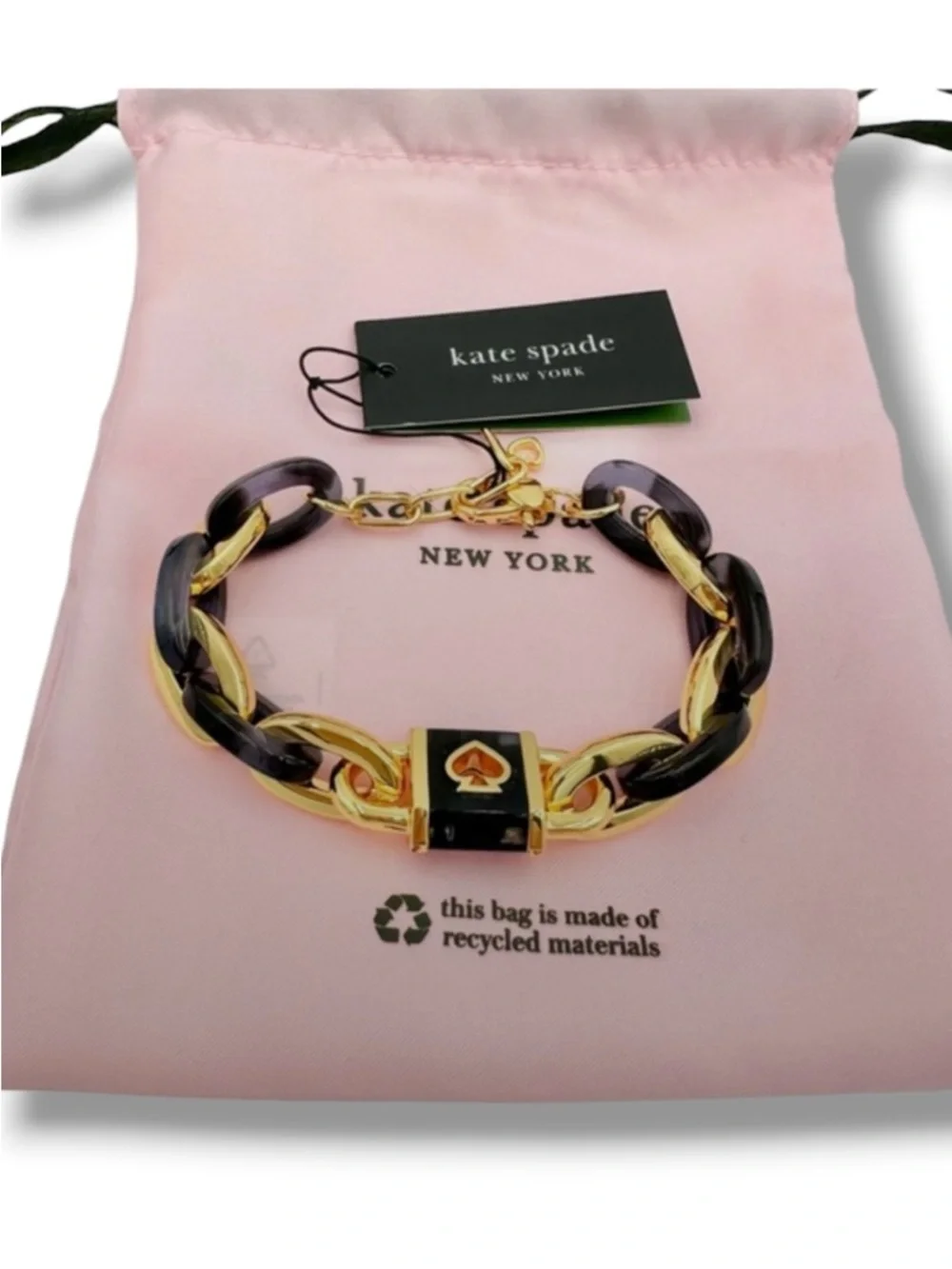 Lock and Spade Link Bracelet by Kate Spade New York NWT $128 Black Navy Gold - Picture 3 of 9